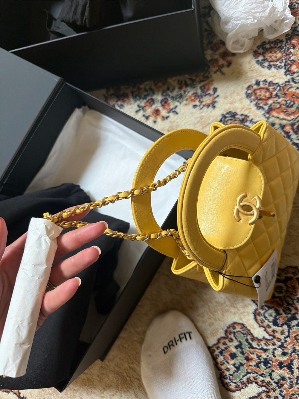 CHANEL Quilted Yellow Mini Top-Handle Bag with Gold CC - Picture 2 of 7